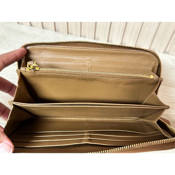 PRADA Saffiano Leather Zip Around Long Wallet in Brown - Picture 15 of 16